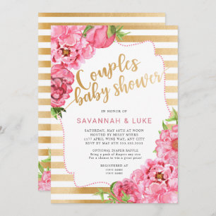 Couples Baby Shower pink gold peonies Invitation