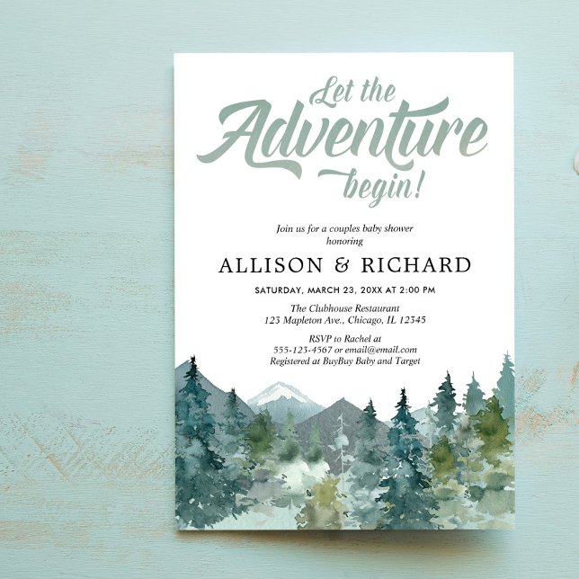 Couples baby shower, rustic forest mountains invitation (Creator Uploaded)