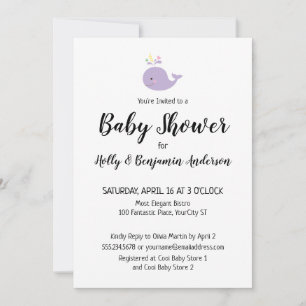 Couples Baby Shower Simple Lavender Whale Invitation