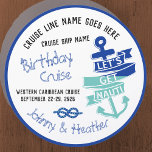 Couple's Birthday Cruise Let's Get Nauti Car Magnet<br><div class="desc">Decorate your cabin ship door with this fun stateroom door marker. This custom cruise magnet features the fun saying "Let's Get Nauti." Personalise the theme and your names in fun rope font. You can also customise the cruise line's name, cruise ship name, type of cruise itinerary, and sailing date. Please...</div>