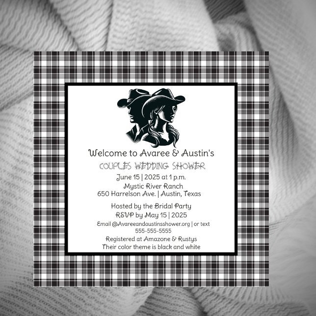 Couples Black and White Western Theme Shower Invitation (Creator Uploaded)