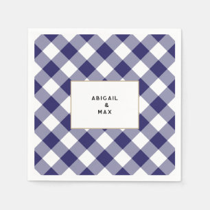 Couples Blue Gingham Couples Shower Cocktail Napkin