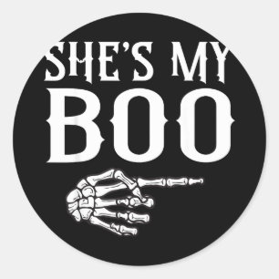 Couples boo skeleton matching couple halloween classic round sticker