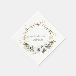 Couples Bridal Shower Floral Wreath Anemone Rustic Napkin