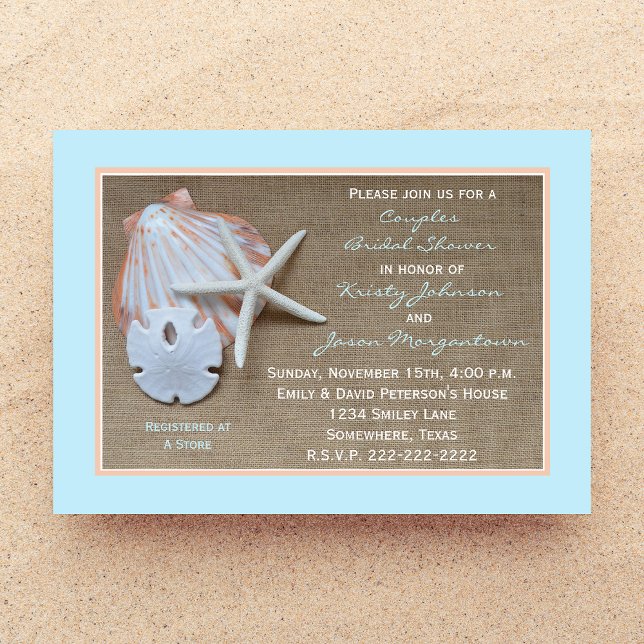 Couples Bridal Shower Invitation -- Beach Burlap (Creator Uploaded)