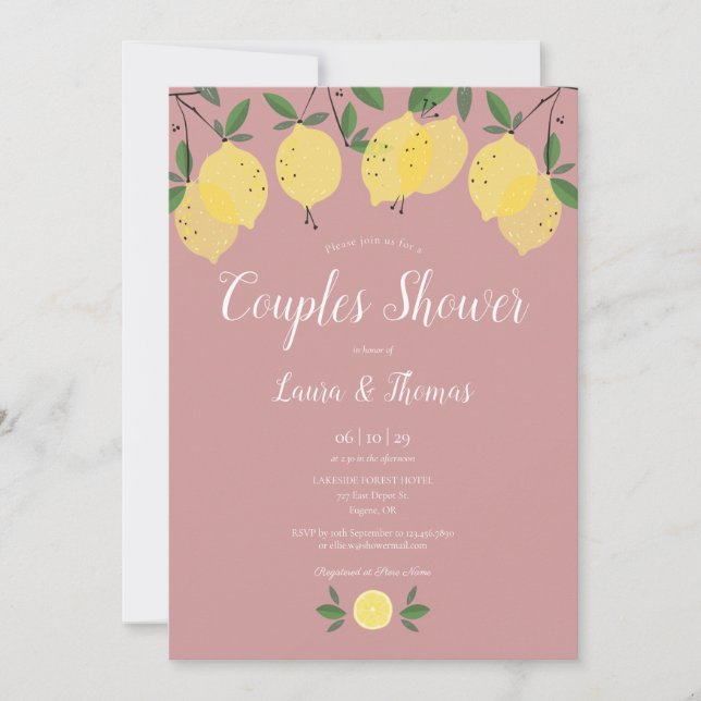 Couples Bridal Shower Lemons Dusty Rose Invitation (Front)