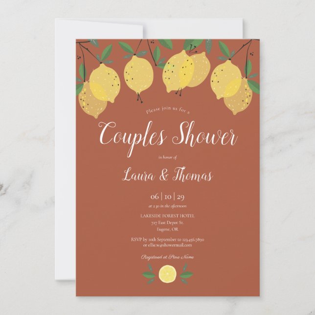 Couples Bridal Shower Lemons Terracotta Invitation (Front)