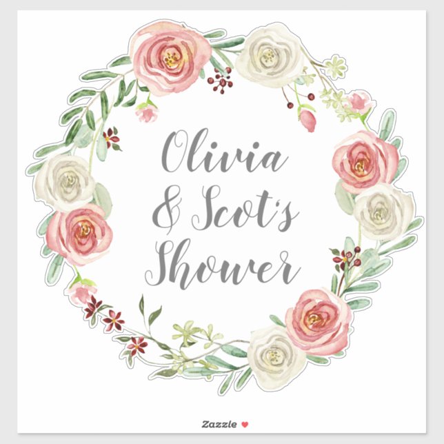 Couples Bridal Shower Watercolor Floral Wreath (Sheet)