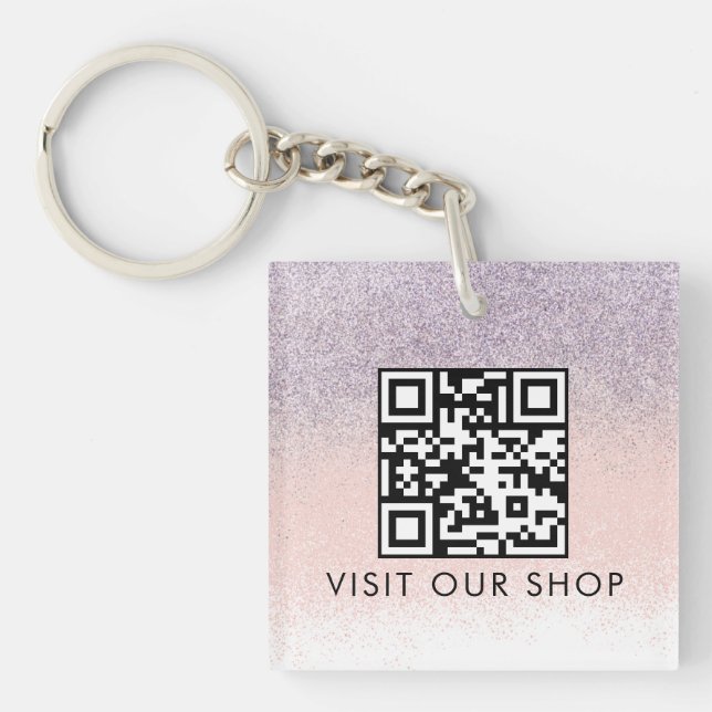 Couples Business QR Code Monogrammed  Glitter  Key Ring (Front)