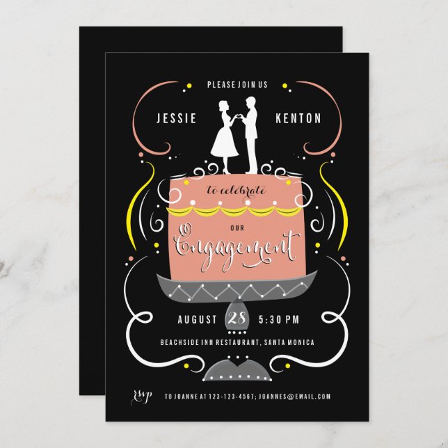 Couple's Cake Topper Engagement Party Invitation (Front/Back)