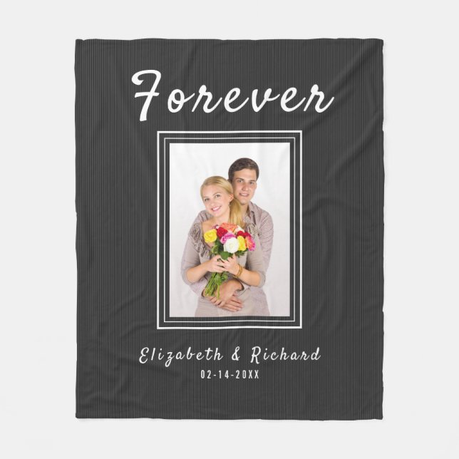 Couples Custom Photo Personalised Text Striped Fleece Blanket (Front)