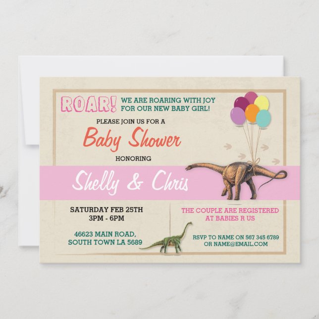Couples Dinosaur Baby Shower It's a Girl Invite (Front)