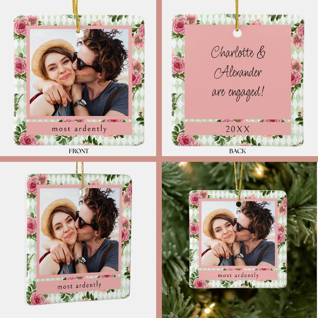 Couple's Engagement Photo Keepsake Quote Ceramic Ornament (Creator Uploaded)