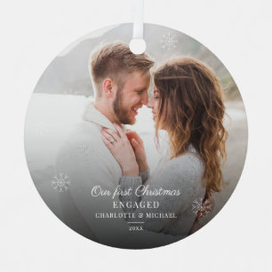 Couple's First Christmas Engaged Modern Snowflakes Metal Tree Decoration