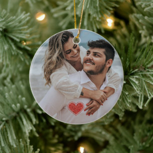 Couples First Christmas Photo Name Ceramic Tree Decoration