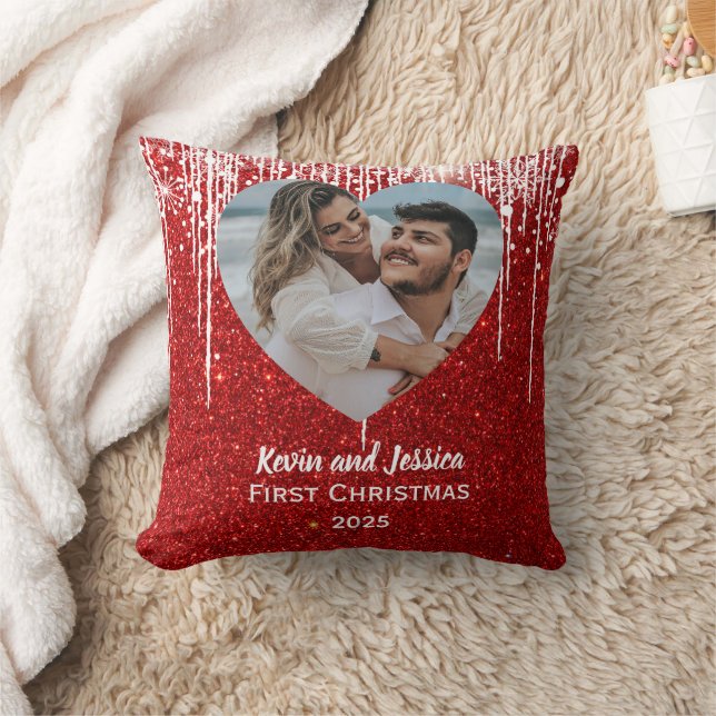 Couples First Christmas Photo Name  Cushion (Blanket)