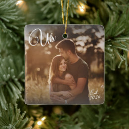 Couples First Christmas Us Established Date Photo Ceramic Ornament