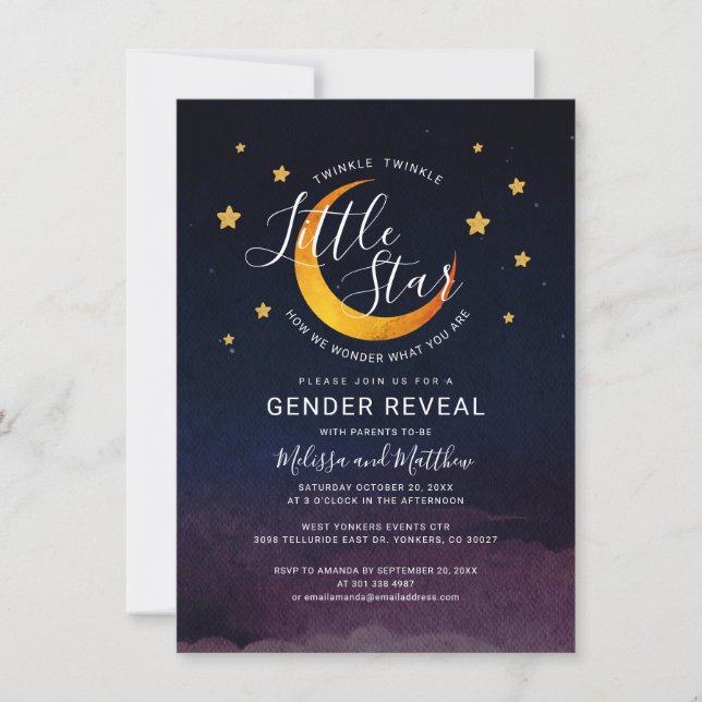 Couples Gender Reveal Twinkle Star Outer Space Invitation (Front)