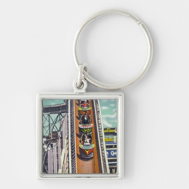 Couples Going Down the Flying Turns Ride Key Ring (Front)