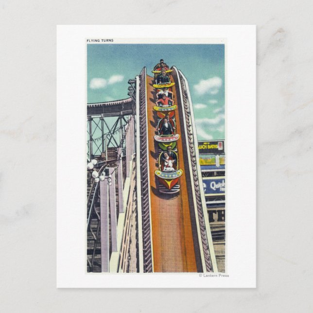 Couples Going Down the Flying Turns Ride Postcard (Front)