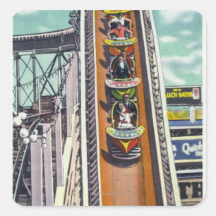 Couples Going Down the Flying Turns Ride Square Sticker