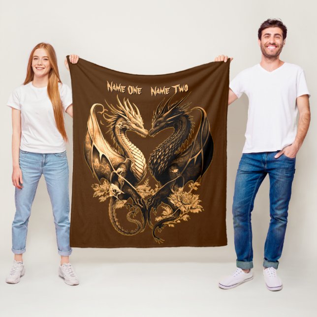 Couples Gold Dragons Add Names 50"x60" Fleece Blanket (In Situ)