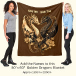 Couples Gold Dragons Add Names 50"x60" Fleece Blanket<br><div class="desc">Add The Names you want to this lovely Golden Dragons Couples Blanket - or remove the names by just blanking the personalise box. - - See more great Dragon Gifts in my Store.</div>