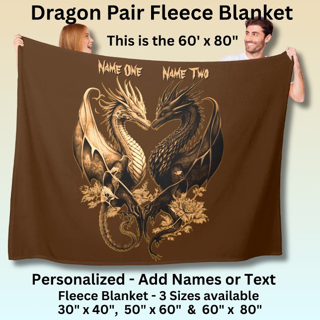 Couples Gold Dragons Add Names 60"x80" Fleece Blanket (Creator Uploaded)