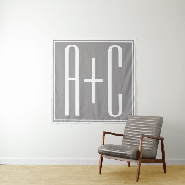 Couples Initails or Other Text | White & Grey Tapestry (In Situ)