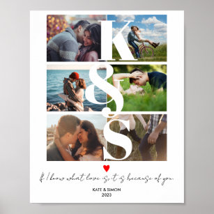 Couples Initial Photo Collage Custom Text LOVE Poster