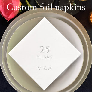 Couple's Initials 25th Anniversary Party Silver Foil Napkins