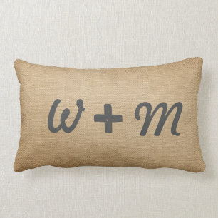 Couples Initials Burlap Forever and Always Lumbar Cushion