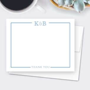 Couple's Initials Newlyweds Blue Thank You Card