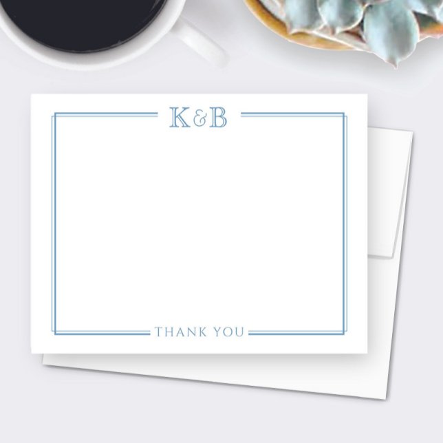 Couple's Initials Newlyweds Blue Thank You Card (Creator Uploaded)