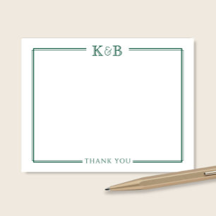 Couple's Initials Newlyweds Hunter Green Thank You Card
