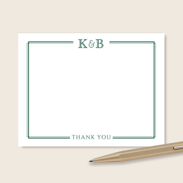 Couple's Initials Newlyweds Hunter Green Thank You Card (Creator Uploaded)