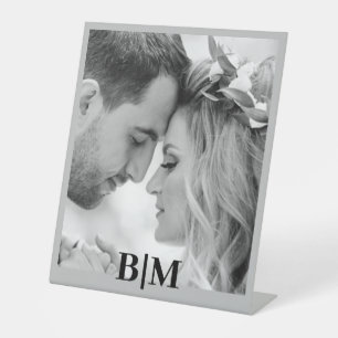 Couples Initials Retro Photo Monogram Pedestal Sign