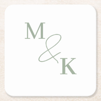 Couples Initials Retro Photo Monogram Square Paper Coaster