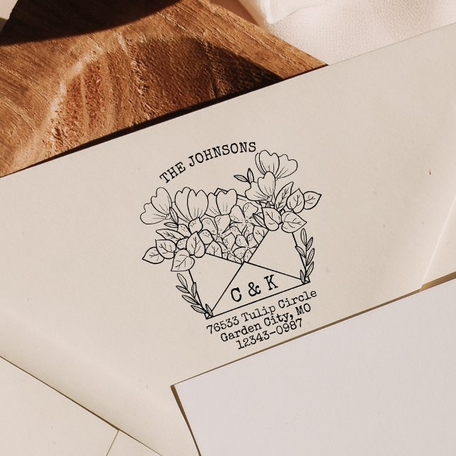 Couples Initials Return Address Flowers Rubber Stamp (Creator Uploaded)