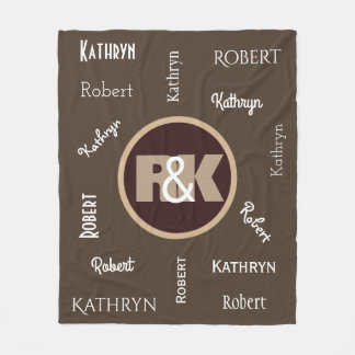 Couples Initials Snuggled Together w/Names Fleece Blanket