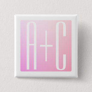 Couple's Initials Subtle Pink Gradation 15 Cm Square Badge