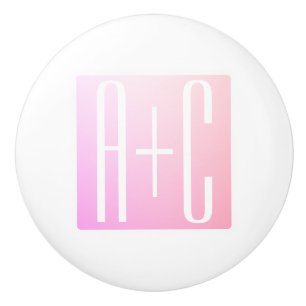 Couple's Initials Subtle Pink Gradation Ceramic Knob