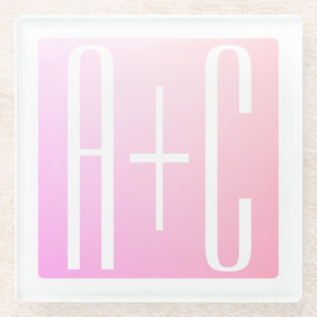 Couple's Initials | Subtle Pink Gradation Glass Coaster (Front)