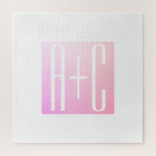 Couple's Initials | Subtle Pink Gradation Jigsaw Puzzle (Vertical)