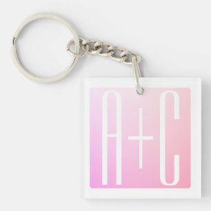 Couple's Initials   Subtle Pink Gradation Key Ring