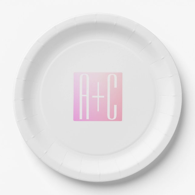 Couple's Initials | Subtle Pink Gradation Paper Plate (Front)