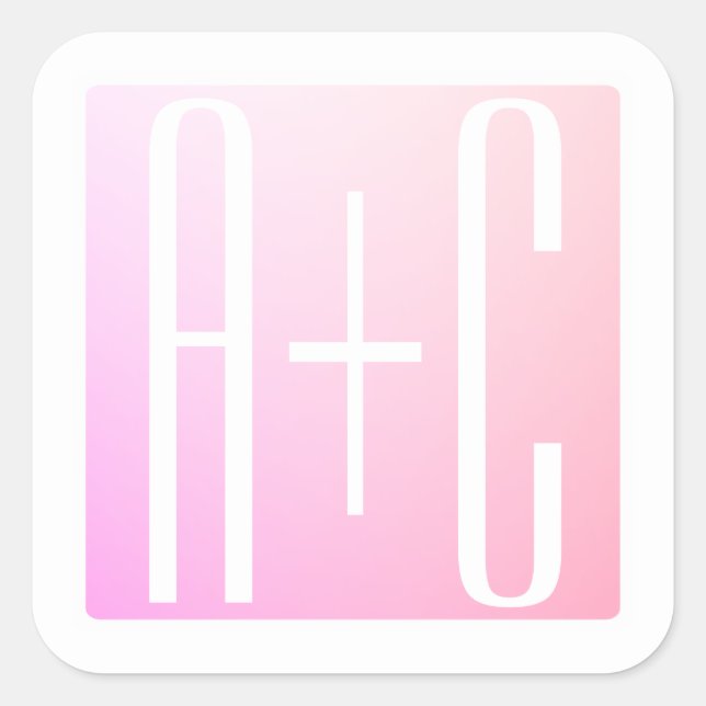 Couple's Initials | Subtle Pink Gradation Square Sticker (Front)