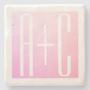 Couple's Initials   Subtle Pink Gradation Stone Coaster