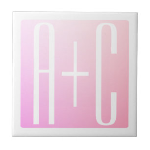 Couple's Initials Subtle Pink Gradation Tile