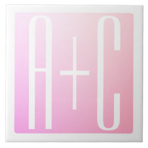 Couple's Initials   Subtle Pink Gradation Tile